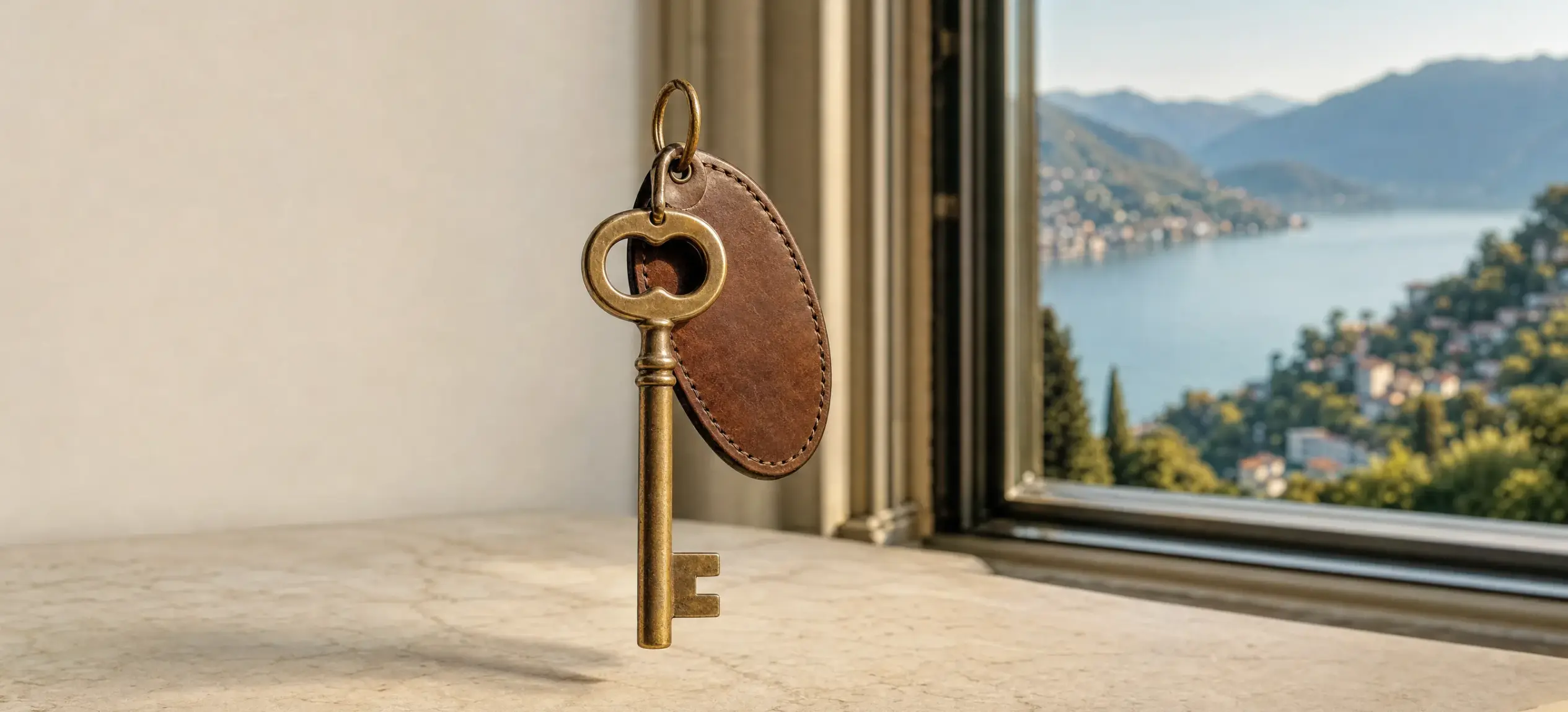 Antica chiave d'ottone davanti al lago