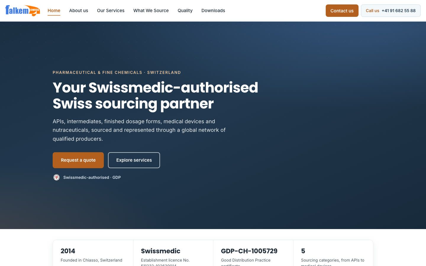 Anteprima della home page del sito di Falkem Swiss